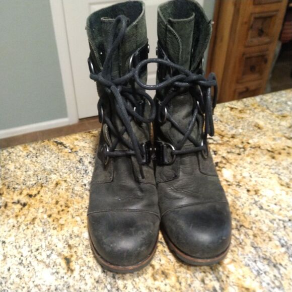 Sorel Joan of Arctic Brown Leather Lace Up Wedge Boots NL1987-028 Women's Sz 6.5 - Picture 4 of 13